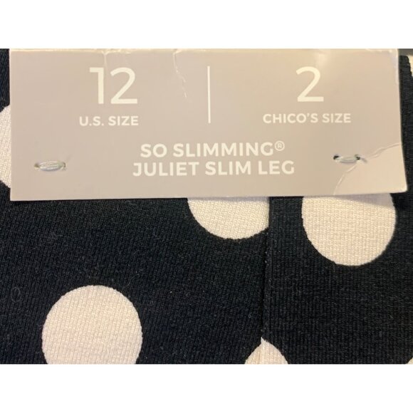 Chicos So Slimming Juliet Slim Leg Polka Dot Pants Size 12 Black White Rayon New - Picture 6 of 8
